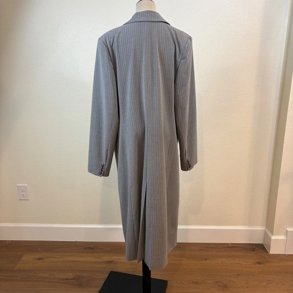 WAYF Pinstripe Longline Blazer Women Large Grey Duster Coat Jacket Minimalist
